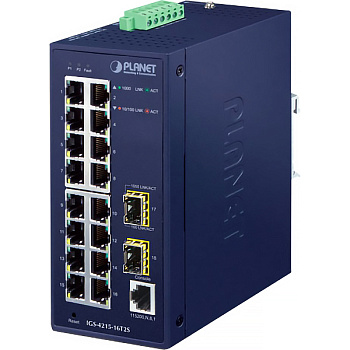 PLANET IGS-4215-16T2S коммутатор/ PLANET IGS-4215-16T2S IP30 Industrial L2/L4 16-Port 10/100/1000T +