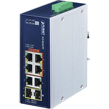 PLANET IGS-824UPT коммутатор/ PLANET IGS-824UPT IP30 Industrial 4-Port 10/100/1000T 95W 802.3bt PoE 