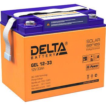 Батарея DELTA серия GEL, GEL 12-33, напряжение 12В, емкость 33Ач (разряд 20 часов),  макс. ток разря