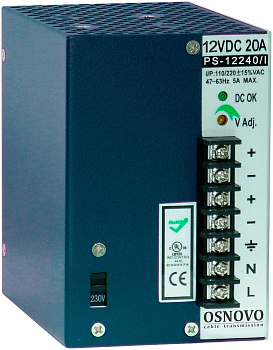 OSNOVO PS-12240/I Блок питания/ OSNOVO Промышленный блок питания. DC12V, 20A (240W). Диапазон входны