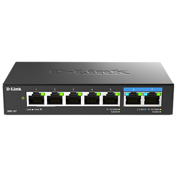 D-Link DMS-107/A1A Коммутатор/ Коммутатор, 5x1000Base-T, 2x2.5GBase-T, корпус металл