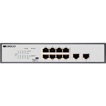Origo OS2210P/120W/A1A Коммутатор/ Unmanaged Switch 8x1000Base-T PoE, 2x1000Base-T, PoE Budget 120W,