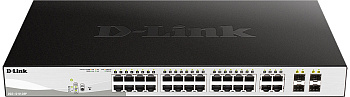 D-Link DGS-1210-28P/F3A Коммутатор/ DGS-1210-28P/F Smart L2 Switch 24х1000Base-T PoE, 4хCombo 1000Ba