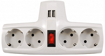 Разветвитель/ Разветвитель ZIS Pilot T USB, 4 розетки (евро с заземлением), 2*USB
