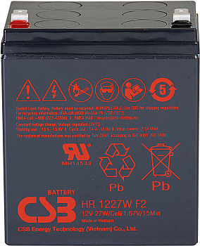 Батарея CSB серия HR, HR1227W F2, напряжение 12В, емкость 6.75Ач (разряд 20 часов), 27 Вт/Эл при 15-