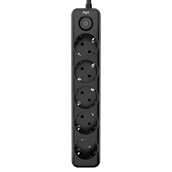 Cетевой фильтр AGNI плоский TP-FD5E-2m-black, 5 розеток Schuko, чёрный, кабель 2 метра, мощность наг