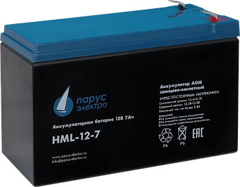 Battery Parus Electro, professional series HML-12-7, voltage 12V, capacity 7.2Ah (discharge 20 hours