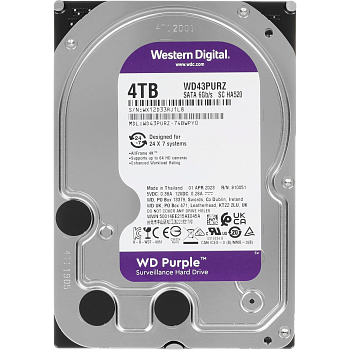 RECERTIFIED HDD WD SATA3 4TB Purple Surveillancer 5400 RPM 256Mb 1 year warranty RECERTIFIED