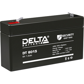 Батарея DELTA серия DT, DT 6015, напряжение 6В, емкость 1.5Ач (разряд 20 часов),  макс. ток разряда 