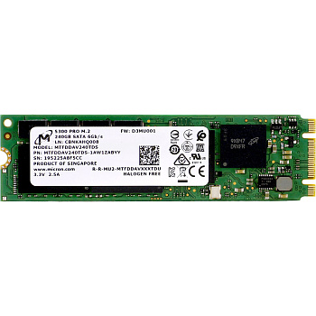 Твердотельный накопитель/ Micron SSD 5300 PRO, 240GB, M.2(22x80mm), SATA3, 3D TLC, R/W 540/310MB/s, 
