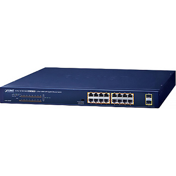 PLANET GSW-1820HP коммутатор/ PLANET GSW-1820HP 16-Port 10/100/1000T 802.3at PoE + 2-Port 1000X SFP 
