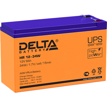 Батарея DELTA серия HR-W, HR 12-34 W, напряжение 12В, емкость 9Ач (разряд 20 часов),  макс. ток разр