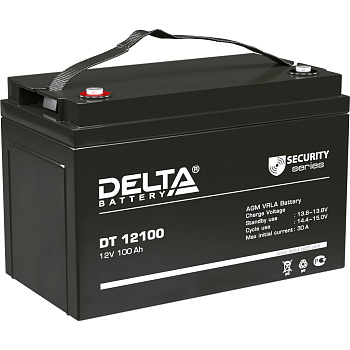 Батарея DELTA серия DT, DT 12100, напряжение 12В, емкость 100Ач (разряд 20 часов),  макс. ток разряд