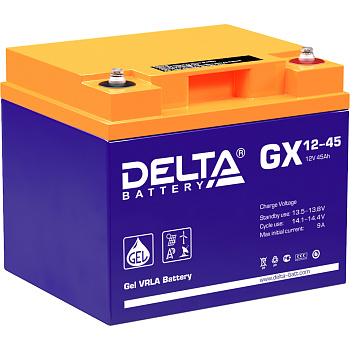 Батарея DELTA серия GX, GX 12-45, напряжение 12В, емкость 45Ач (разряд 20 часов),  макс. ток разряда