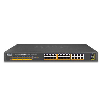 PLANET GSW-2620HP коммутатор/ PLANET 19" 24-Port 10/100/1000T 802.3at POE + 2-Port 1000X SFP Unmanag