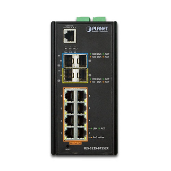 PLANET IGS-5225-8P2S2X коммутатор/ PLANET IP30 Industrial L2+/L4 8-Port 1000T 802.3at PoE+ 2-port 10