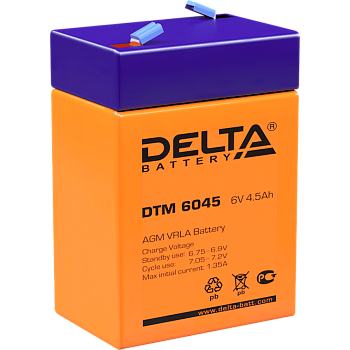 Батарея DELTA серия DTM, DTM 6045, напряжение 6В, емкость 4.5Ач (разряд 20 часов),  макс. ток разряд