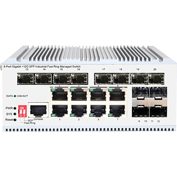 Origo OI3120/A1A Коммутатор/ Managed L2 Industrial Fast Ring Switch 8x1000Base-T, 12x1000Base-X SFP,