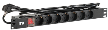 PDU 7 розеток DIN49440 (нем. cтанд.) с LED выключателем, 1U, шнур 2м вилка DIN49441 (нем. станд.), п