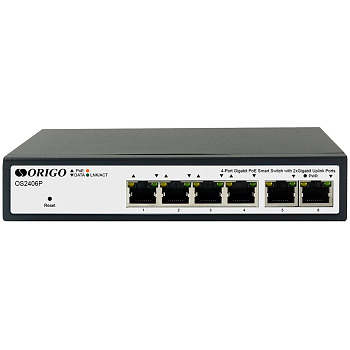 Origo OS2406P/60W/A1A Коммутатор/ Smart Managed L2 PoE Switch 4 x 1000Base-T PoE+, 2 x 1000Base-T, P