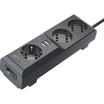 Сетевой фильтр/ Surge protector Pilot 3G 3xGP euro outlets, 10А/2.2кВа, 2xUSB, 1.8m, grafit