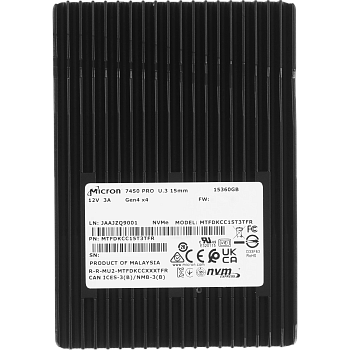 Серверные твердотельные накопители/ Micron SSD 7450 PRO, 15360GB, U.3(2.5" 15mm), NVMe, PCIe 4.0 x4,