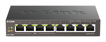 D-Link DGS-1008P/F3A Коммутатор/ PoE-коммутатор, 8x1000Base-T (4x1000Base-T PoE), PoE-бюджет 60 Вт, 