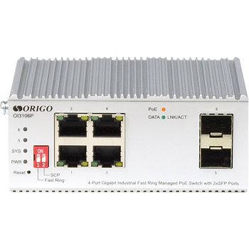 Origo OI3106P/60W/A1A Коммутатор/ Managed L2 Industrial Fast Ring Switch 4x1000Base-T PoE, 2x1000Bas