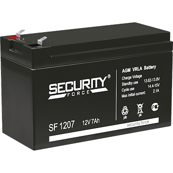 Батарея SECURITY FORCE серия SF, SF 1207, напряжение 12В, емкость 7Ач (разряд 20 часов),  макс. ток 