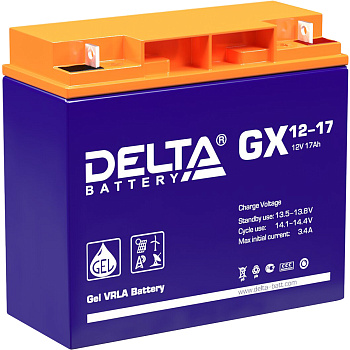Батарея DELTA серия GX, GX 12-17, напряжение 12В, емкость 17Ач (разряд 20 часов),  макс. ток разряда