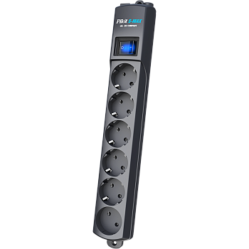 Сетевой фильтр Pilot S Max (5 евро + 1GP), 16А/3.5кВа, автомат, 3 м, графит/ Surge protector Pilot S