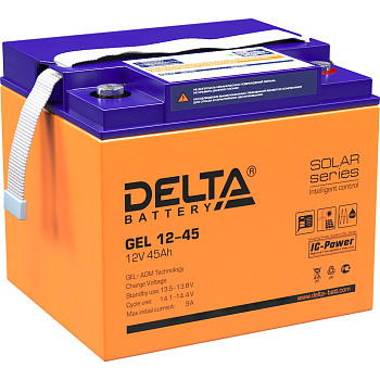 Батарея DELTA серия GEL, GEL 12-45, напряжение 12В, емкость 45Ач (разряд 20 часов),  макс. ток разря