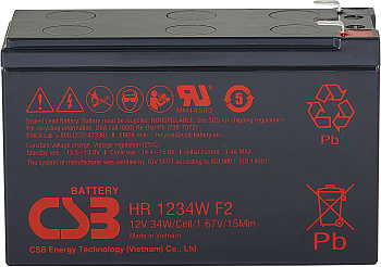 Батарея CSB серия HR, HR1234W F2, напряжение 12В, емкость 8.5Ач (разряд 20 часов), 34 Вт/Эл при 15-м