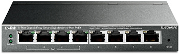 TP-Link TL-SG108PE Коммутатор/ 8-Port Gigabit Easy Smart PoE Switch, 8 Gigabit RJ45 ports including 