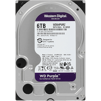 RECERTIFIED HDD WD SATA3 6TB Purple Surveillancer 5400 RPM 256Mb 1 year warranty (replacement ST6000