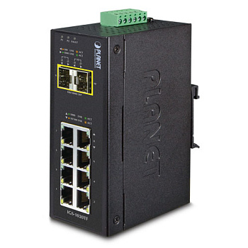 PLANET IGS-1020TF коммутатор/ PLANET IP30 Industrial 8-Port 10/100/1000T + 2-Port 100/1000X SFP Ethe